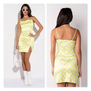 Light Green Satin Checker Dress